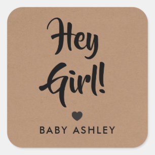 Sticker Carré Tag cadeau fille, Tag cadeau Baby shower, Kraft