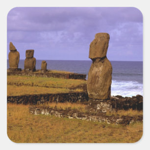 Sticker Carré Tahai Plateforme Moai Statue Abstraits Pâques