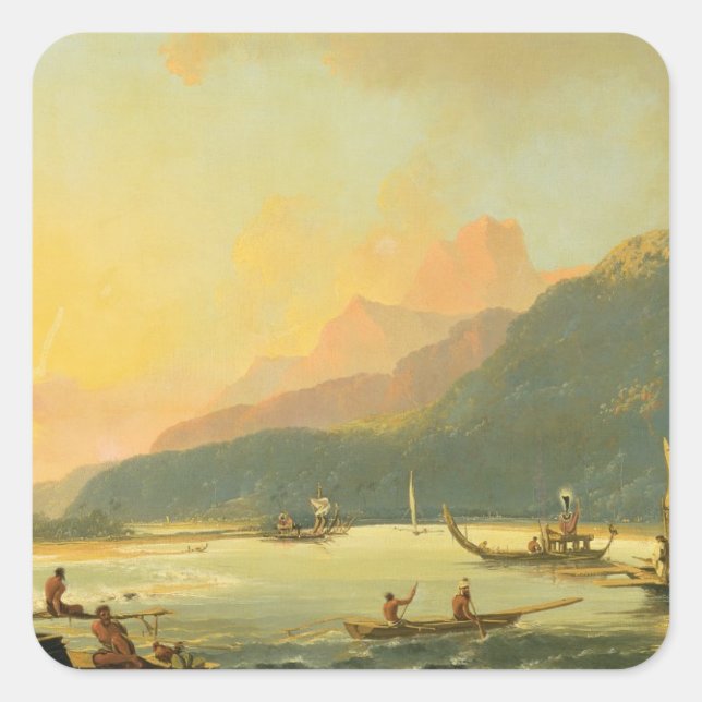 Sticker Carré Tahitian War Galley à Matavai Bay, Tahiti, 1766 (Devant)