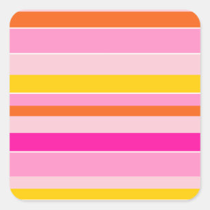 Sticker Carré Tailles horizontales rose orange jaune rayé