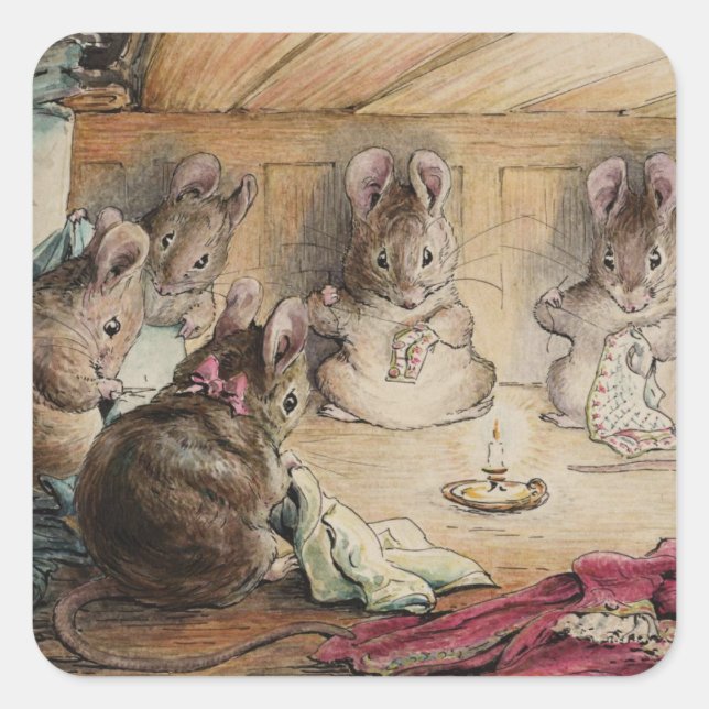 Sticker Carré Tailor Mice coudre un blouson Beatrix Potter 1902 (Devant)