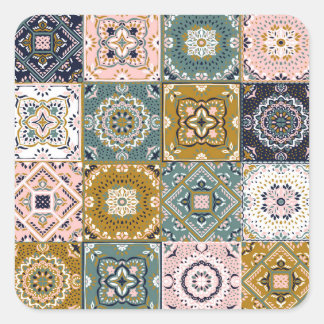 Sticker Carré Talavera Indian : Patchwork, Ethnic Mosaic.