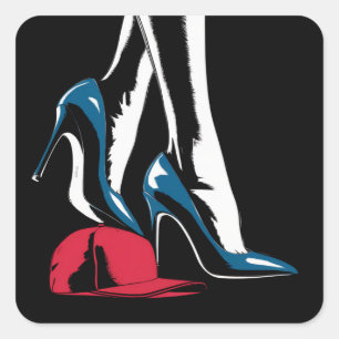 Sticker Carré Talons de Kamala Harris écrasant le chapeau Maga