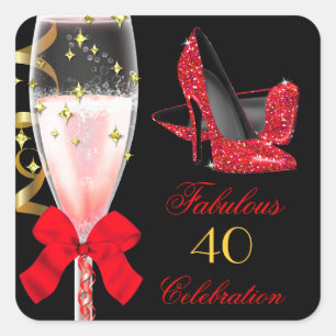 Sticker Carré Talons Pailletés Rouges Fabuleux Anniversaire Noir