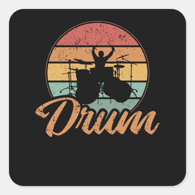 Sticker Carré Tambours | Drumming Lover Drummer Cadeau (Devant)