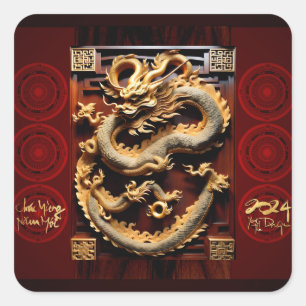 Sticker Carré Tambours vietnamiens Têt Dragon Nouvel An Scupture