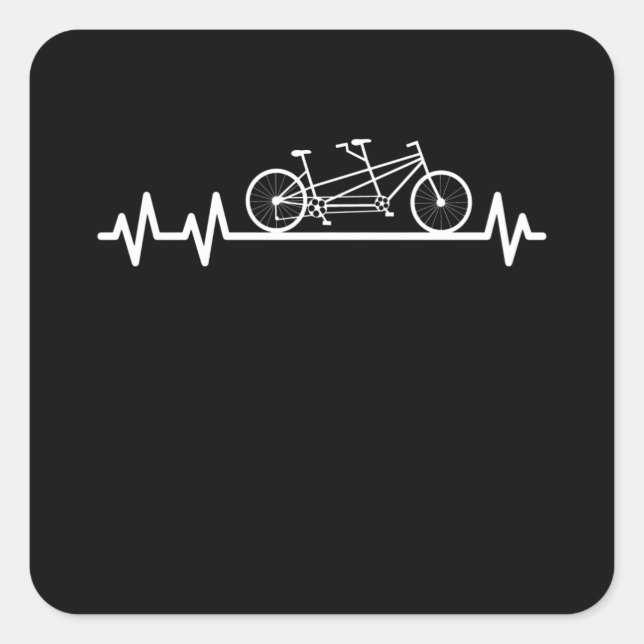 Sticker Carré Tandem Bicycle Heartbeat Pulse Cyclist Couple (Devant)