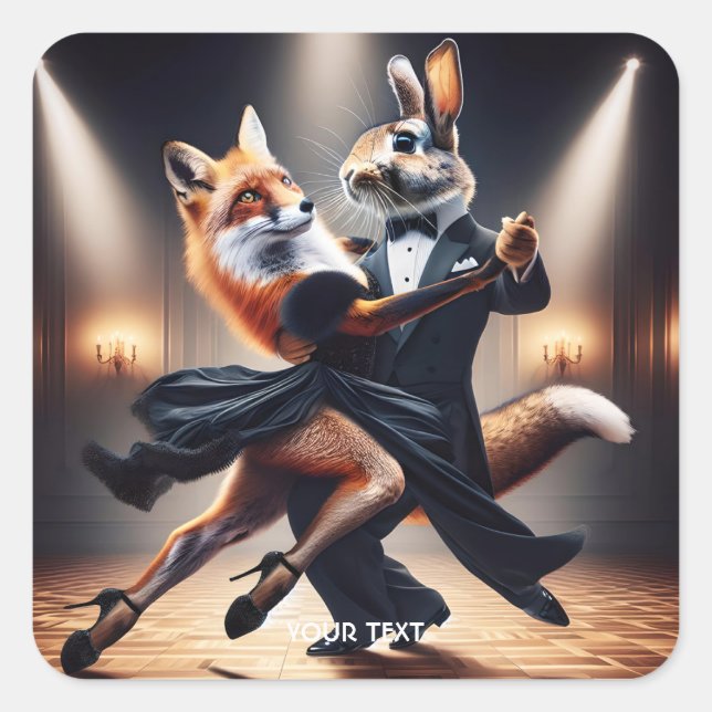 Sticker Carré Tango de lapin de renard mignon Imaginaire (Devant)