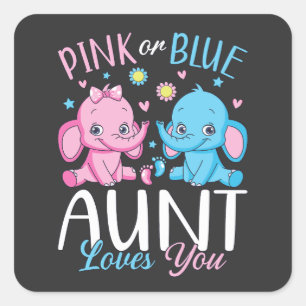Sticker Carré Tante Rose Ou Bleue Vous Aime Bébé Éléphant