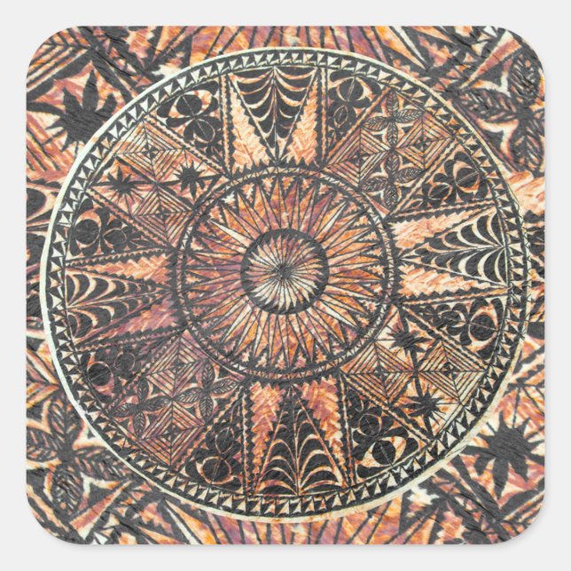 Sticker Carré Tapa de tatouage hawaïen primitif Kapa (Devant)