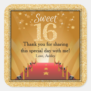 Sticker Carré Tapis rouge Hollywood Star Gold Sweet 16 Favor