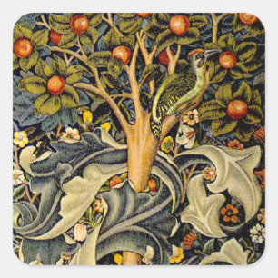 Sticker Carré Tapisserie Pic-vert de William Morris modèle bleu