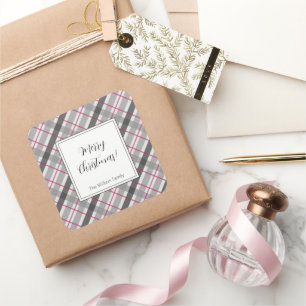 Sticker Carré Tartan Balmoral Noir Gris Bourgogne Monogramme