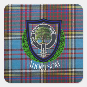 Sticker Carré Tartan et blason du clan écossais Anderson