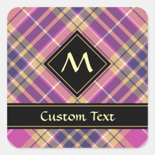 Sticker Carré Tartan rose, or et bleu