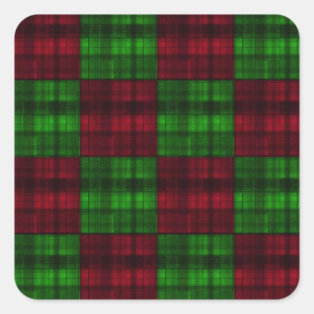 Sticker Carré Tartan rouge et vert de Noël. (Devant)