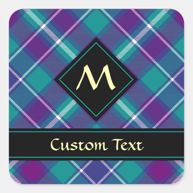 Sticker Carré Tartan vert de mer, violet et bleu (Devant)