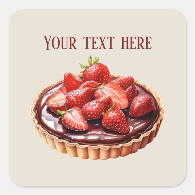 Sticker Carré Tarte aux fraises chocolat mignonne ajouter le mes (Devant)