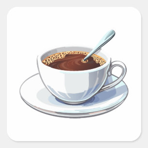 Sticker Carré Tasse à café blanche sur une soucoupe remplie de c