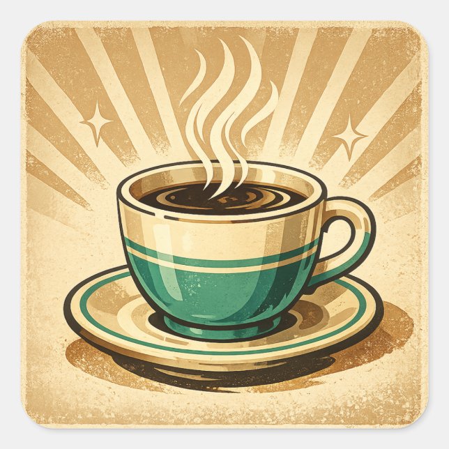 Sticker Carré Tasse de café cool avec lunettes de soleil | Café  (Devant)