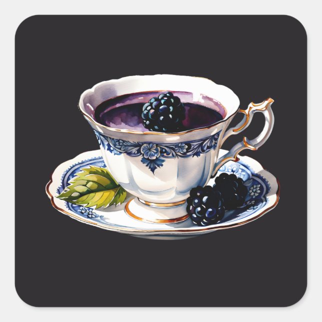 Sticker Carré Tasse de thé aux mûres  (Devant)
