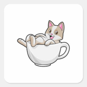 Sticker Carré Tasse de thé de chat
