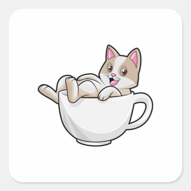 Sticker Carré Tasse de thé de chat (Devant)