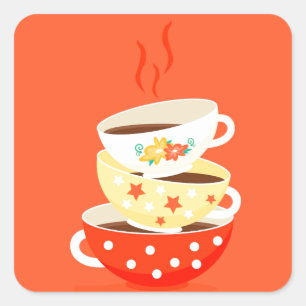 Sticker Carré Tasses à thé vintage rétro art fantastique