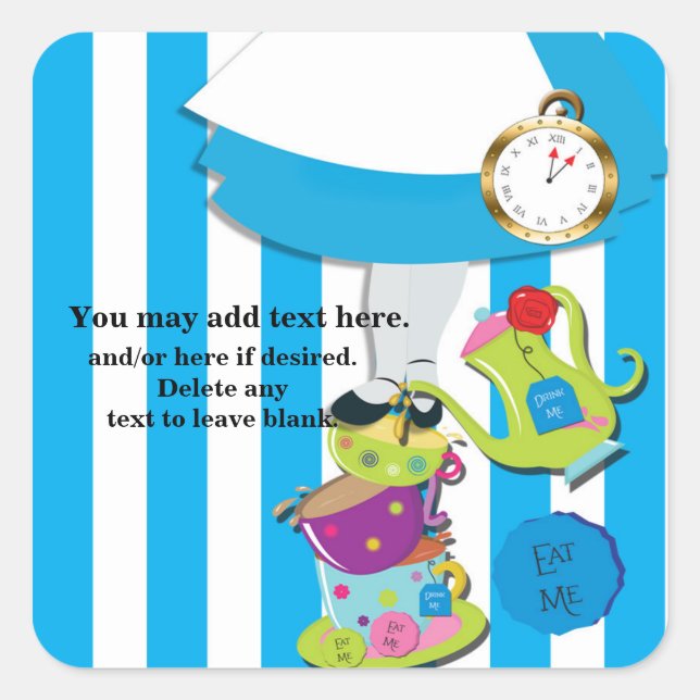 Sticker Carré Tasses de thé fantaisistes de Wonderland Party Aut (Devant)