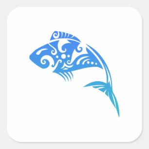 Sticker Carré Tatouage tribal de poissons maoris - idée de