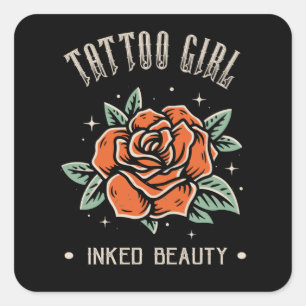 Sticker Carré Tattoo Women Beauty Rose Girl Tattoo Art Style