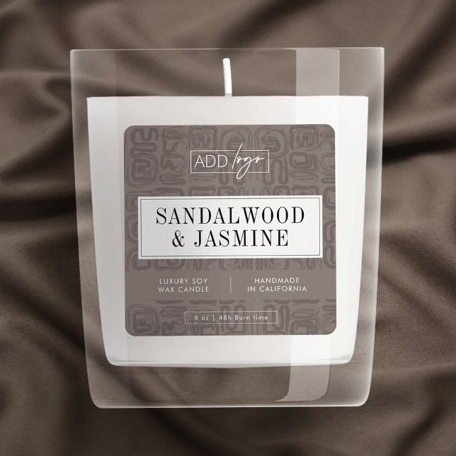 Sticker Carré Taupe Beige Boho Wax Melts Candle Jar Product (Neutral boho abstract pattern business logo square product label design)