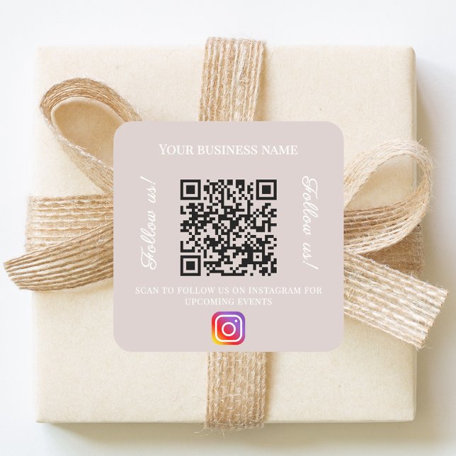 Sticker Carré Taupe business name qr code instagram (Créateur téléchargé)
