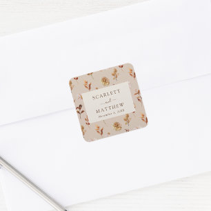 Sticker Carré Taupe Feuilles d'automne Mariage