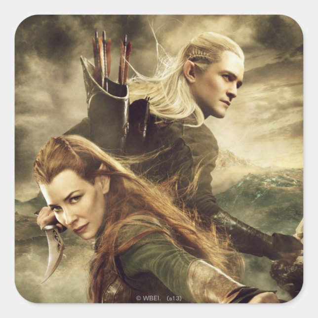 Sticker Carré TAURIEL™ et LEGOLAS GREENLEAF™ Movie Poster 3 (Devant)