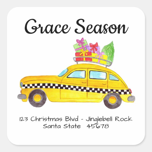 Sticker Carré Taxi New York avec cadeau de Noël (Devant)