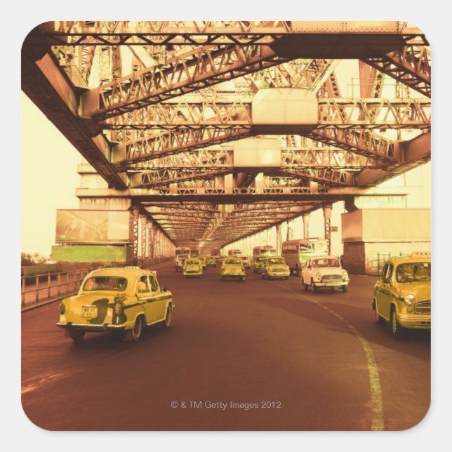 Sticker Carré Taxi sur un pont (Devant)