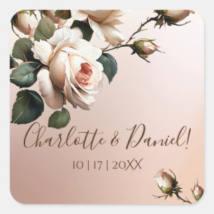 Sticker Carré Tea Blush Mariage Rose à l'huile beige