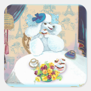 Sticker Carré Tea Party de caniche