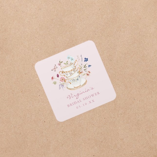 Sticker Carré Tea Party rose (Pink Tea Party Square Sticker by Painted Paperie
)