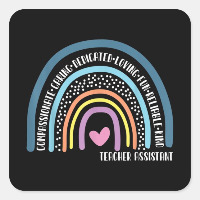 Sticker Carré Teacher Assistant Cute Rainbow (Devant)