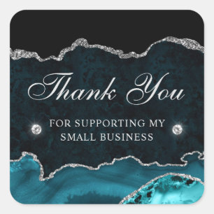 Sticker Carré Teal et Paillettes d'Argent Marbre Petite Entrepri