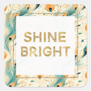 Sticker Carré Teal Orange Crème Paon Paillettes Brillance