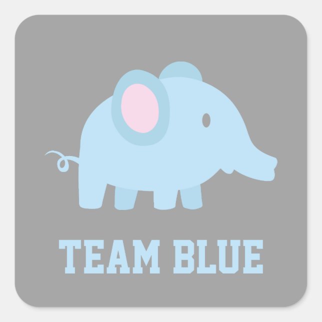Sticker Carré Team Blue, Baby Boy Elephant, Gender Revevela Part (Devant)