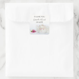 Sticker Carré Teapot avec roses roses rose Merci Favor balise