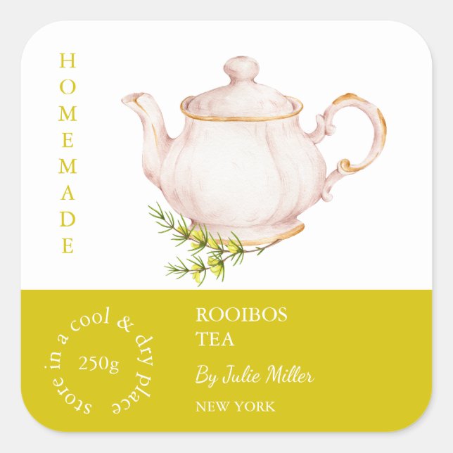Sticker Carré Teapot Rooibos Tea Label (Devant)