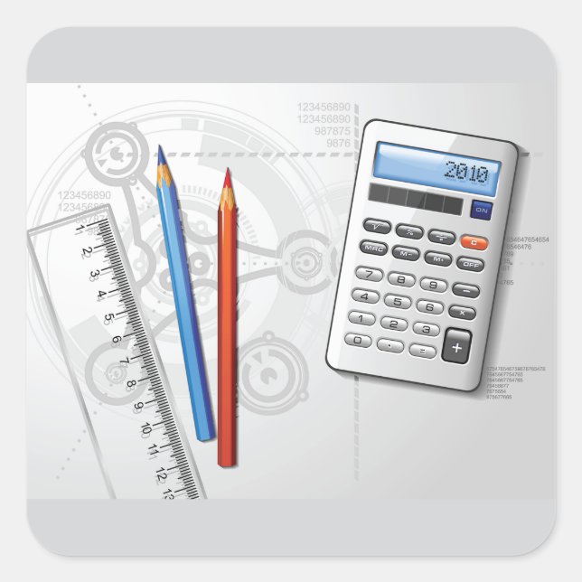 Sticker Carré Technical Drawing Office Supplies (Devant)