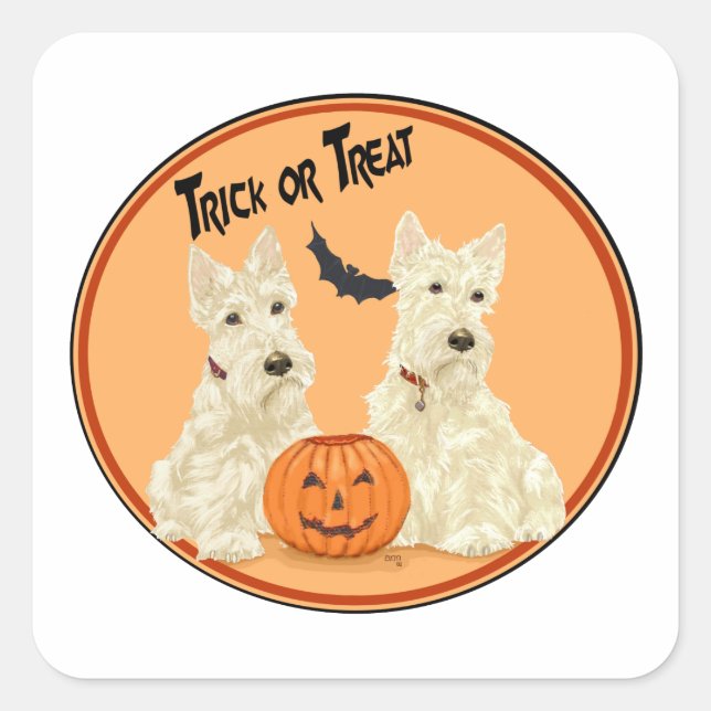 Sticker Carré Teckels écossais roux Halloween (Devant)