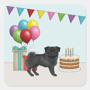 Sticker Carré Teckkel noir mignon chien de dessin animé Annivers