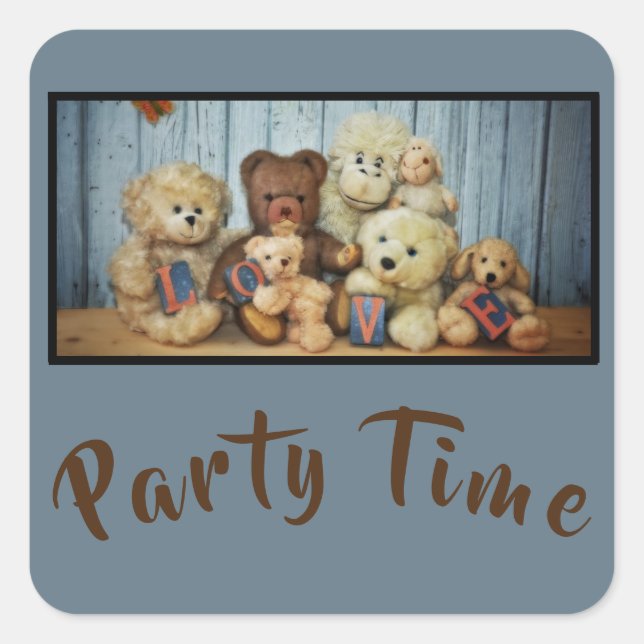 Sticker Carré Teddy avec des amis (Devant)